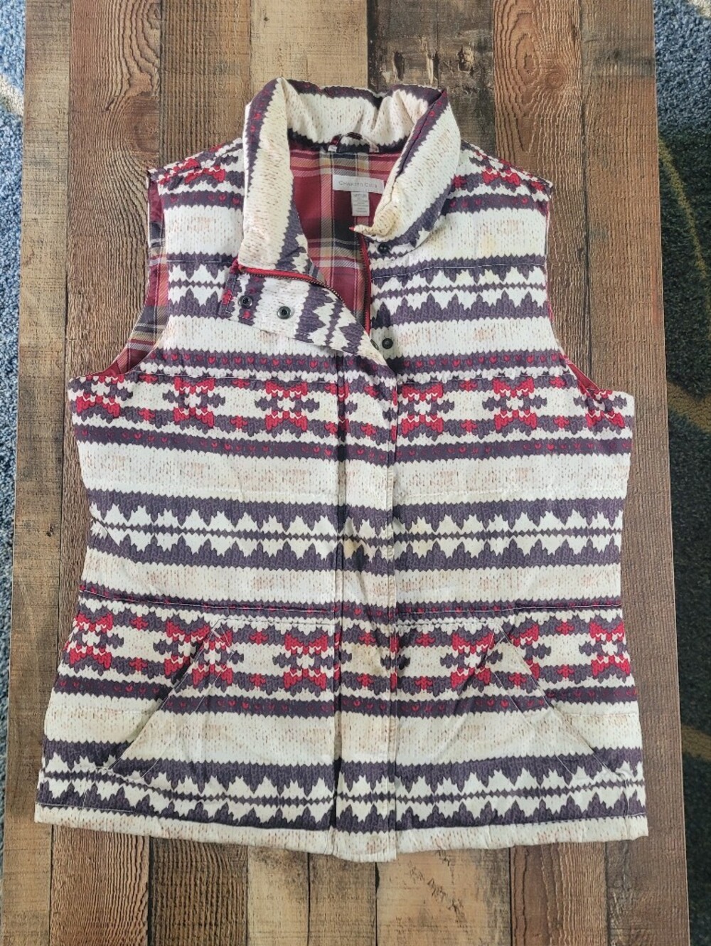 Charter Club Red And Cream Fair Isle Quilted Vest, Women's Medium